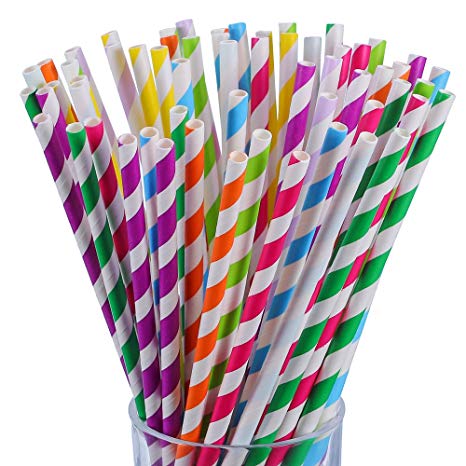 Antner 225PCS Paper Straws Biodegradable Stripe Drinking Straw for Celebration Parties and Arts Crafts Projects, Multicolor