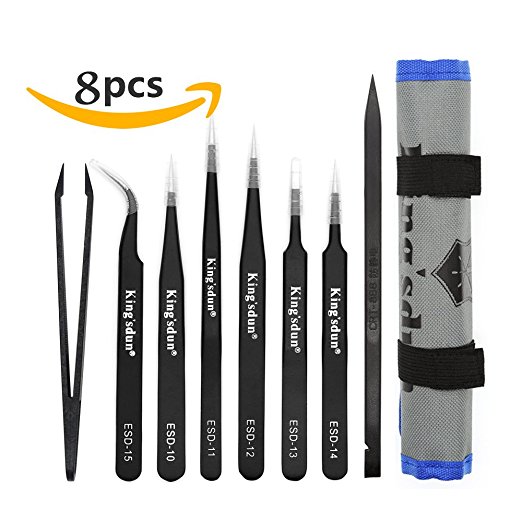 Kingsdun 8pcs Pointed Precision Tweezers Set Professional Anti-Static Long Tweezer Kit for Electronic Repairing,Soldering & Crafting