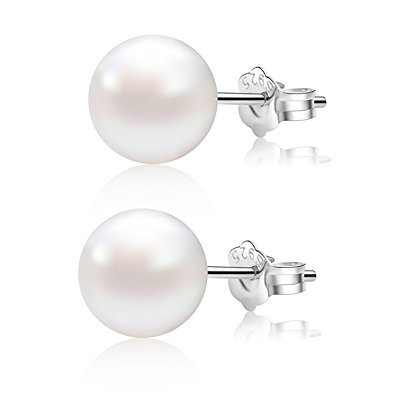 Sterling Silver Stud Earrings Freshwater Cultured Pearl Handpicked AAA Quality White