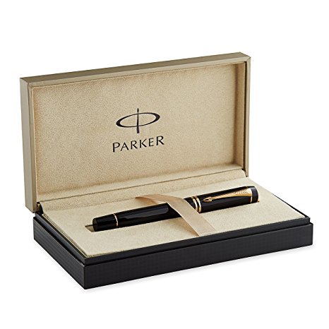 Parker Duofold Centennial Black with Gold-plated Trim, Fountain Pen with Medium solid gold nib (S0690350)