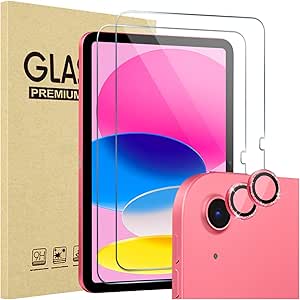 ProCase 2 Pack Screen Protector for iPad 10th Generation   2 Pack Camera Lens Protector Matching iPad Colors, Tempered Glass Film for iPad 10 10.9 2022 -Glitter Pink