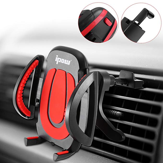 IPOW Car Vent Phone Mount, Never Fall-Off Car Phone Mount with Metal Hook& Button-Press Release Clamp, Easy Charging Cell Phone Holder for Car, for IPHONE 6 7 8 Plus X, SAMSUNG S8 S9 Note 8 GOOGLE