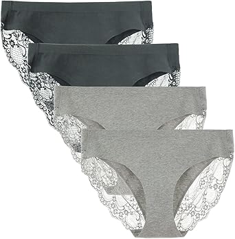 Women's 4 Pack Low Rise Cotton Lace Coverage Bikini Panties Underwear