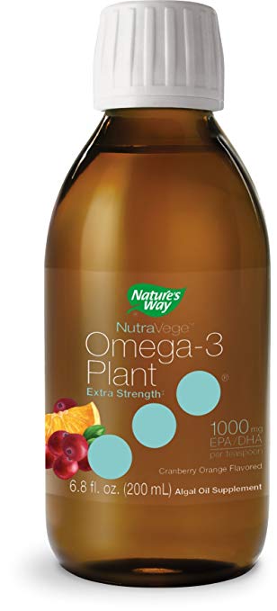 Nature's Way NutraVege Omega-3 Plant Based Liquid Supplemet - Vegetarian, Vegan - Extra Strength Cranberry Orange 200mL