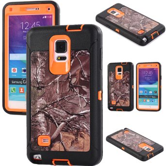 Kecko Heavy Duty Defender Series Scratch Resistant Military Grade Full Body Armor Protective Rugged Silicon Camouflage Case Cover with Built-in Screen Protector for Samsung Galaxy Note 4 - Xtra Orange