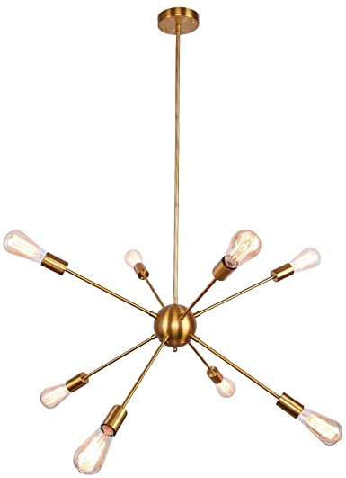 SUNVP Sputnik Chandelier Brass Modern Pendant Lighting Gold Ceiling Light Fixture with 8 E26 Lamp Socket for Living Room Bedroom Kitchen Hallway Bar