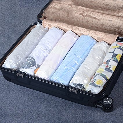 12-pack Space Saver Travel & Storage Bags, Compressible Roll-up No Vacuum Needed, Small Size (20"x14")