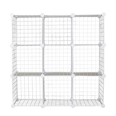 C&AHOME Metal Wire Storage Cubes,DIY 9-Cube Closet Cabinet and Toys Shelving Grids, Wire Mesh Bookcase Shelves or Shoe Rack, White…