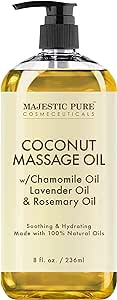 MAJESTIC PURE Coconut Massage Oil - Ultra-Glide Formula with Soothing Aroma - Therapeutic Massage, Made with Natural Oils - All Skin Types, Men & Women - 8 fl oz