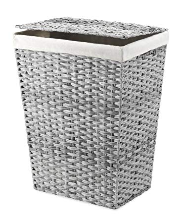 Whitmor Rattique Hamper W/Liner & Lid Laundry, Gray Wash