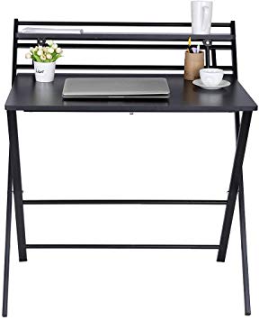Small Folding Desk Computer Desk for Small Space Home Office Simple Laptop Writing Table No Assembly Required (Black)