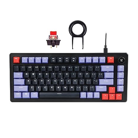 Kreo Hive Gaming Keyboard | 75% Tenkeyless Wired Mechanical Keyboard with White LED Backlight Red Switches & 3 Colour Key Caps | Detachable USB Type C Cable | Compatible with Mac & Windows (Red Switches, White Backlight)