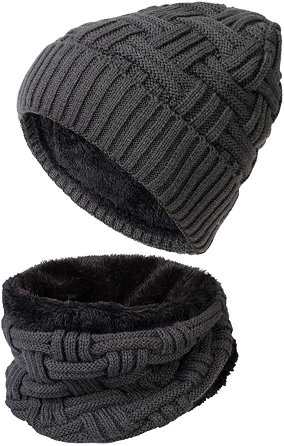 Loritta 2-Pieces Winter Hat Scarf Set Warm Knit Thick Beanie Hat Scarves Set Gifts for Men Women