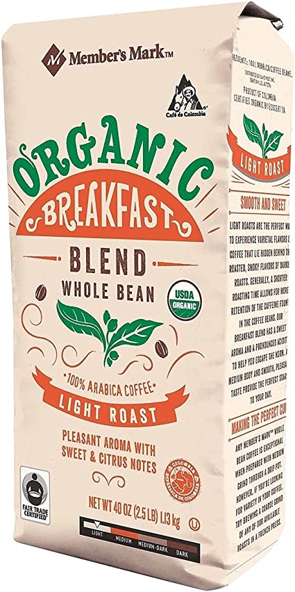 Member's Mark Organic Breakfast Blend Whole Bean Coffee (40 Ounce)