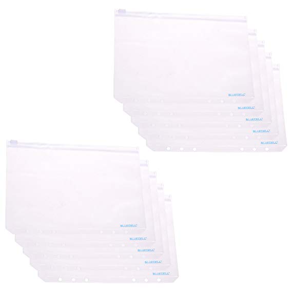 BCP 10pcs PVC Plastic Clear Color Fog A5 Size Zippered Binder Pockets for 6-Ring Notebook Binder 8-1/8 x 5-1/2inches