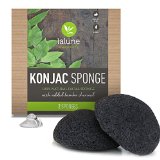 Konjac Sponge - 2 Pack - Activated Charcoal Konjac Facial Sponge - FREE All-Natural Skin Care eBook and Suction Hook - La Lune Naturals 100 Pure Konjac Cleansing Sponge Facial Cleansing for Acne