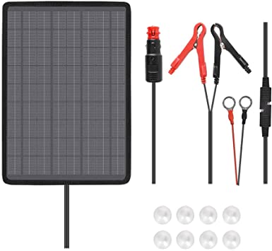 Renogy 10W 12V Portable Solar Panel Battery Maintainer Trickle Charger with Lighter Plug, Alligator Clips, and Battery Cables