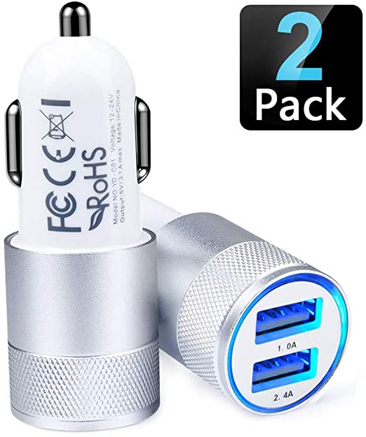 Car Charger, Ailkin 3.4a Portable Dual Port USB Cargador Carro Fit Lighter Spot Socket Adapter for iPhone 11 Pro Max 11 Pro 11 X XR XS Max 8 Plus 7s 6s, iPad, Tablet, Samsung Galaxy Note 10  S10 Plus