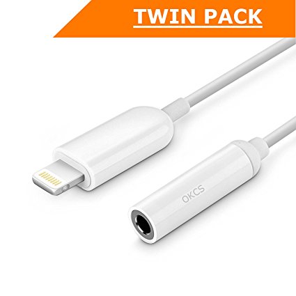 Adapter Cable Lightning to AUX OKCS TWIN-PACK Connector Stereo Jack 3.5mm 8 Pin Connection for iPhone 7, 7 Plus, 6, 6s, 6 Plus, 6s Plus, 5, 5c, 5s iOS10 suitable