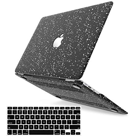 MacBook Air 13 Inch Case 2018 Release A1932, Anban Slim Clear Black & White Wave Point Plastic Hard Shell Case with Keyboard Cover Compatible for MacBook Air 13 Inch with Retina and Touch ID