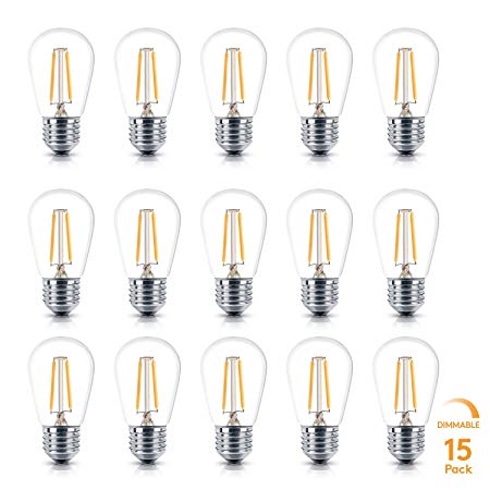 Brightech Ambience PRO LED S14 2 Watt Warm White 2700K Dimmable Bulb - Equal To 20-25W Incandescent Bulbs - Outdoor String Lights – Edison-inspired Exposed Filaments Design- 15 Pack - E26 Base