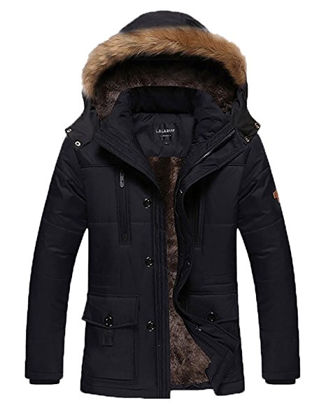HengJia Men's Winter Military Long Section Jackets Outdoor Coat with Fur Collar