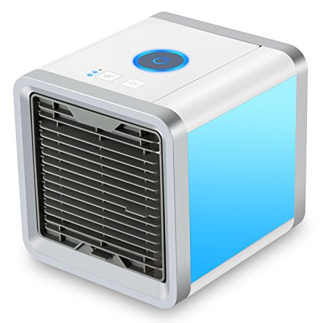 Comlife Mini Portable Evaporative Air Cooler, 3 in 1 Personal Space Air Cooler, Humidifier and Purifier, Desktop Air Conditioner Fan with 3 Speeds and 7 Colors LED Night Light (02)