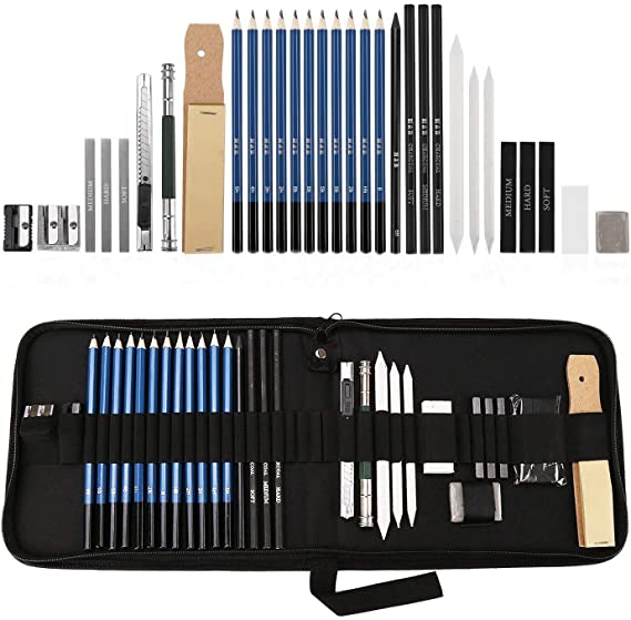 Lypumso Drawing Pencils Set for Sketching and Drawing Professional Art with Graphite Charcoal Pencils, Sticks, Tools and Kit Bag (32Pcs)