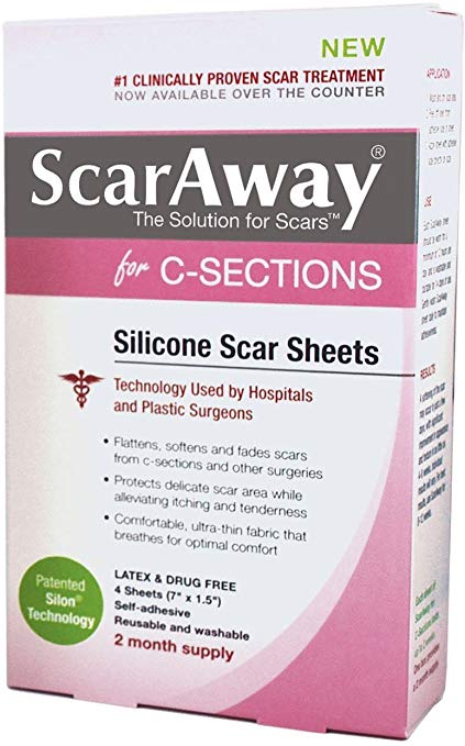 ScarAway C-Section Scar Treatment Strips, Silicone Adhesive Soft Fabric (7 X 1.5 Inch) (8 Sheets)