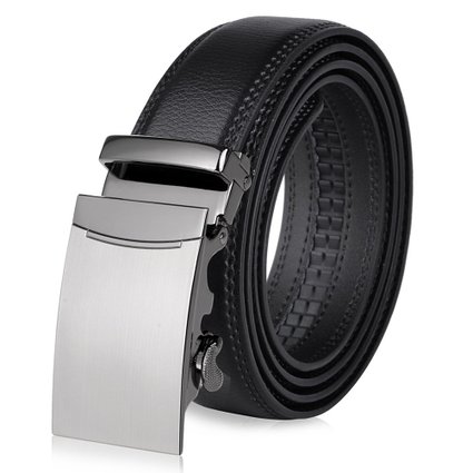 Vbiger Mens Leather Belt Sliding Buckle 35mm Ratchet Belt Black