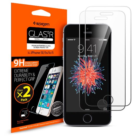 iPhone SE Screen Protector, Spigen® iPhone 5S / SE / 5C / 5 Glass [2 Pack] Screen Protector [Tempered Glass] Most Durable[Easy-Install Wings] Rounded Edge [Lifetime Warranty] - 041GL20166
