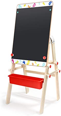 TOP BRIGHT Wooden Art Easel for Kids Art Table with Storage, Easel Desk for Toddler Adjustable