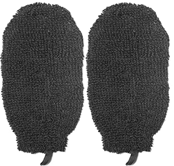 2 PACK 100% Natural Exfoliating Hemp Black Glove Mitt Mitten - Bath Sponge Scrubber Remove Dead Skin - Deep Clean & Invigorate Your Skin - Machine Wash and Dry - Double Sided Available