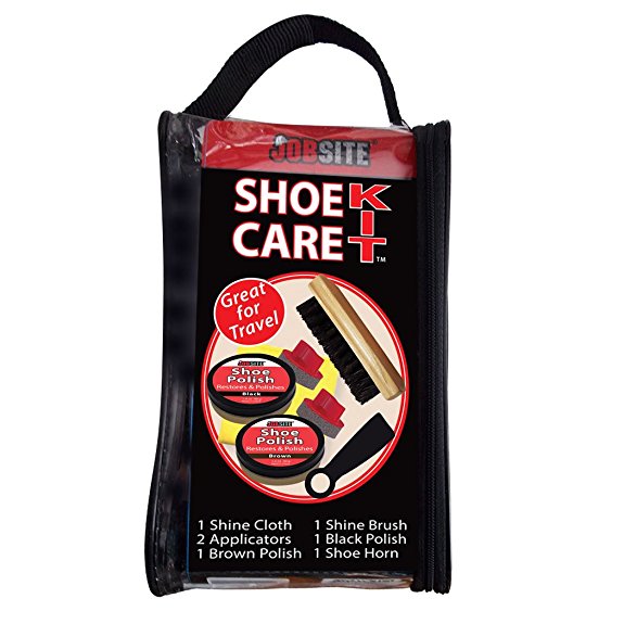 JobSite Shoe Care Shine Kit -Travel Bag -Shine Brush, Shoe Polish, Polish Sponges, Shoe Horn, Shine Cloth