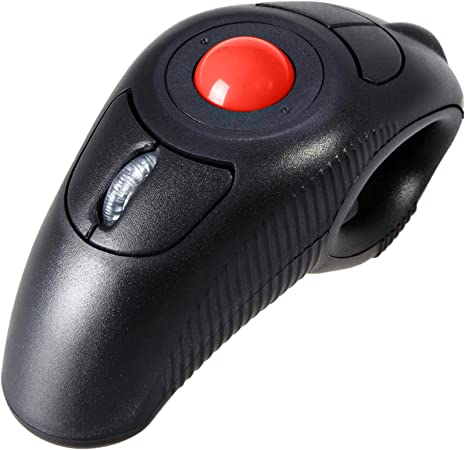 EIGIIS 2.4G Ergonomic Trackball Finger Handheld USB Wireless Mouse for PC Laptop Mac Left and Right Handed User (Black Wireless Red TrackBall)