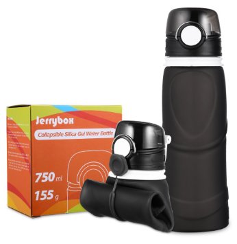 JerryBox Collapsible Water Bottle - 750ml, Silica Gel, Medical Grade, BPA Free, FDA Approved, Leak Proof Silicone Foldable Sports Bottle, for Sport, Outdoor, Travel, Camping, Picnic(26 oz)