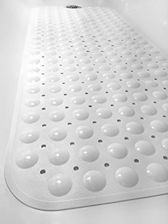Tike Smart Extra-Long Non-Slip Bathtub Mat - Safe & Clean, Anti-bacterial, Machine-washable, Superior Grip and Drainage - Non-Slip Bath Mat - Vinyl - White