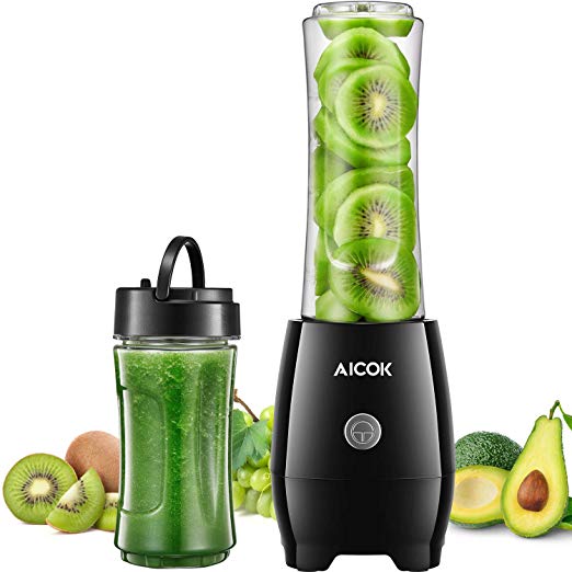 Aicok Personal Blender Smoothie Maker with 2 BPA-Free Portable Travel Sport Cups for Juice, Shakes and Smoothies for Healthy Life, Black