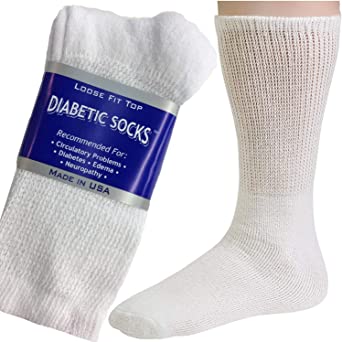 6 Pair of Mens White Diabetic Crew Socks 10-13 Size MADE IN USA