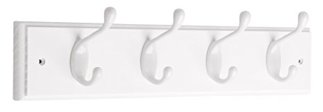 Liberty 129847 18-Inch Coat and Hat Rail/Rack with 4 Heavy Duty Hooks, White and White