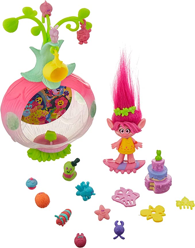 Dreamworks Trolls Sparkle Surprise Party Pod Playset with Color-Changing Poppy Figure, 9 Critters, 8 Accessories & Color-Changing Sticker Sheet (Amazon Exclusive)