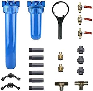 Aquasana Rhino Pro Kit Whole House Water Filter System Installation Kit with 3/4 Fittings, 20 Pre-Filter and 10 Post-Filter