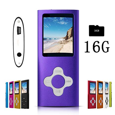 G.G.Martinsen Purple Stylish MP3/MP4 Player with a 16GB Micro SD Card, Support Photo Viewer, Mini USB Port 1.8 LCD, Digital Music Player, Media Player, MP3 Player, MP4 Player