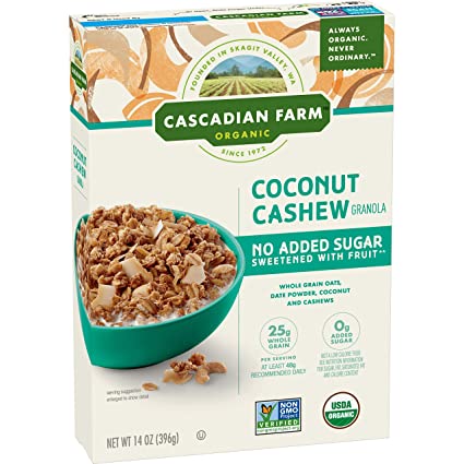 Cascadian Farm Organic Granola, No Added Sugar, Coconut Cashew 14 oz