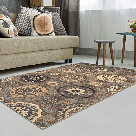 Superior Abner Collection Area Rug, 10mm Pile Height with Jute Backing, Fashionable and Affordable Rugs, Beautiful Scrolling Medallion Pattern - 4' x 6',  Taupe