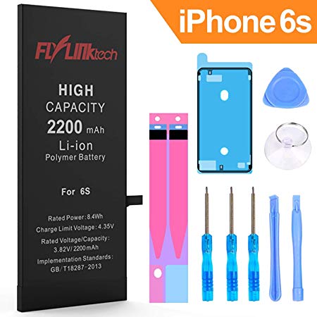 FLYLINKTECH Battery for iPhone 6s 3.82v 2200mAh High Capacity Li-ion Polymer fit iphone 6s Mobile Phone Battery with All Repair Replacement Kit Tools Adhesive Strips (not 6/6P/6SP) (iPhone 6s battery)
