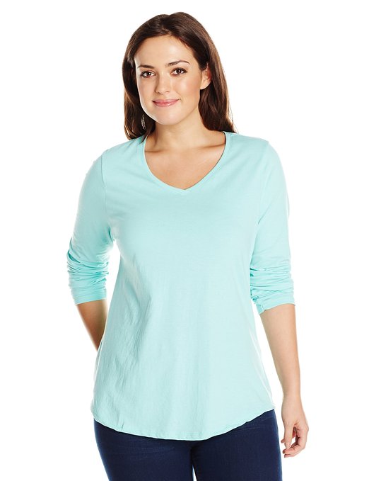 Just My Size Women's Plus-Size Long-Sleeve V-Neck T-Shirt