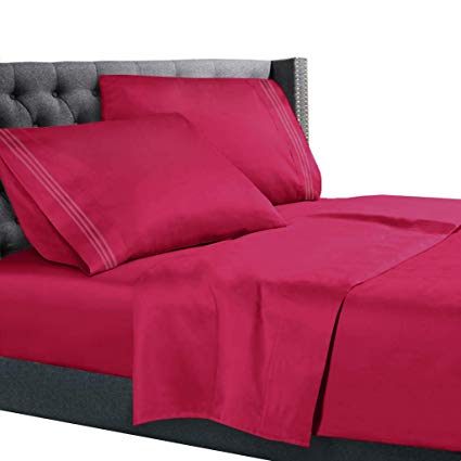 Nestl Bedding 4 Piece Sheet Set - 1800 Deep Pocket Bed Sheet Set - Hotel Luxury Double Brushed Microfiber Sheets - Deep Pocket Fitted Sheet, Flat Sheet, Pillow Cases, Flex-Top King - Hot Pink