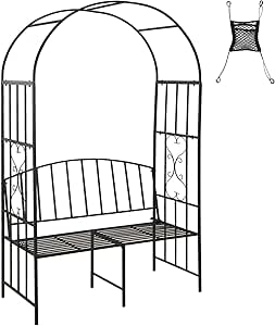 Giantex 81in Metal Garden Arch with Bench, Outdoor Garden Arbor Archway Trellis for Climbing Plants Vines, 2-Person Bench Loads 660 lbs, Patio Trellis Pergola Arches for Wedding Party Ceremony Decor