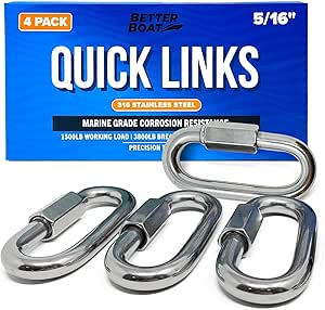 316 Stainless Steel Locking Carabiner Threaded Quick Link Chain Link Connector Clips Heavy Duty D Shape Repair Safety Quicklinks 1/2, 3/8, 5/16 or Small 1/4 Marine Grade Metal - 4pcs Quick Links